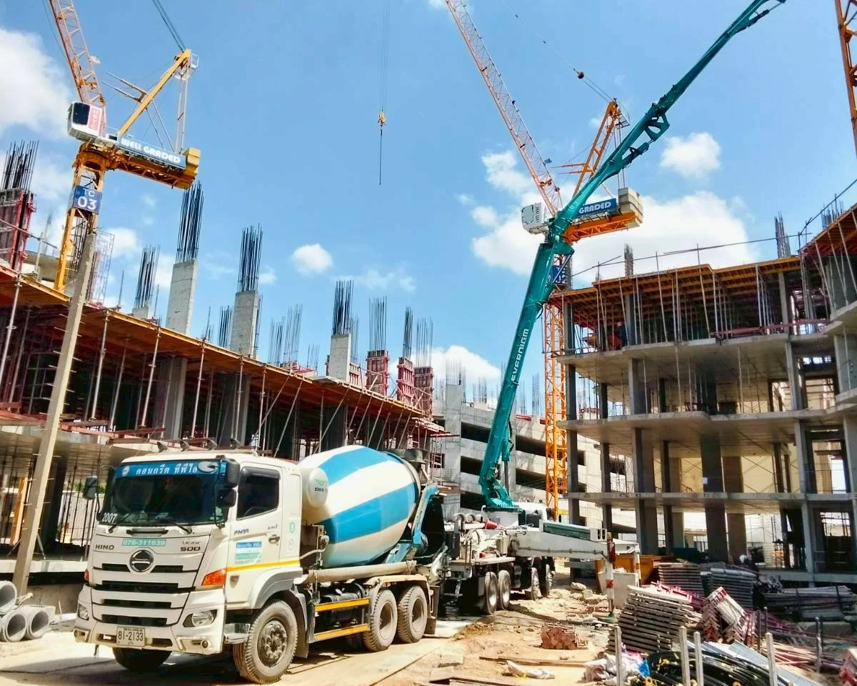 TPI concrete mixer truck and concrete pump at Title Artrio, Bang Tao, Phuket